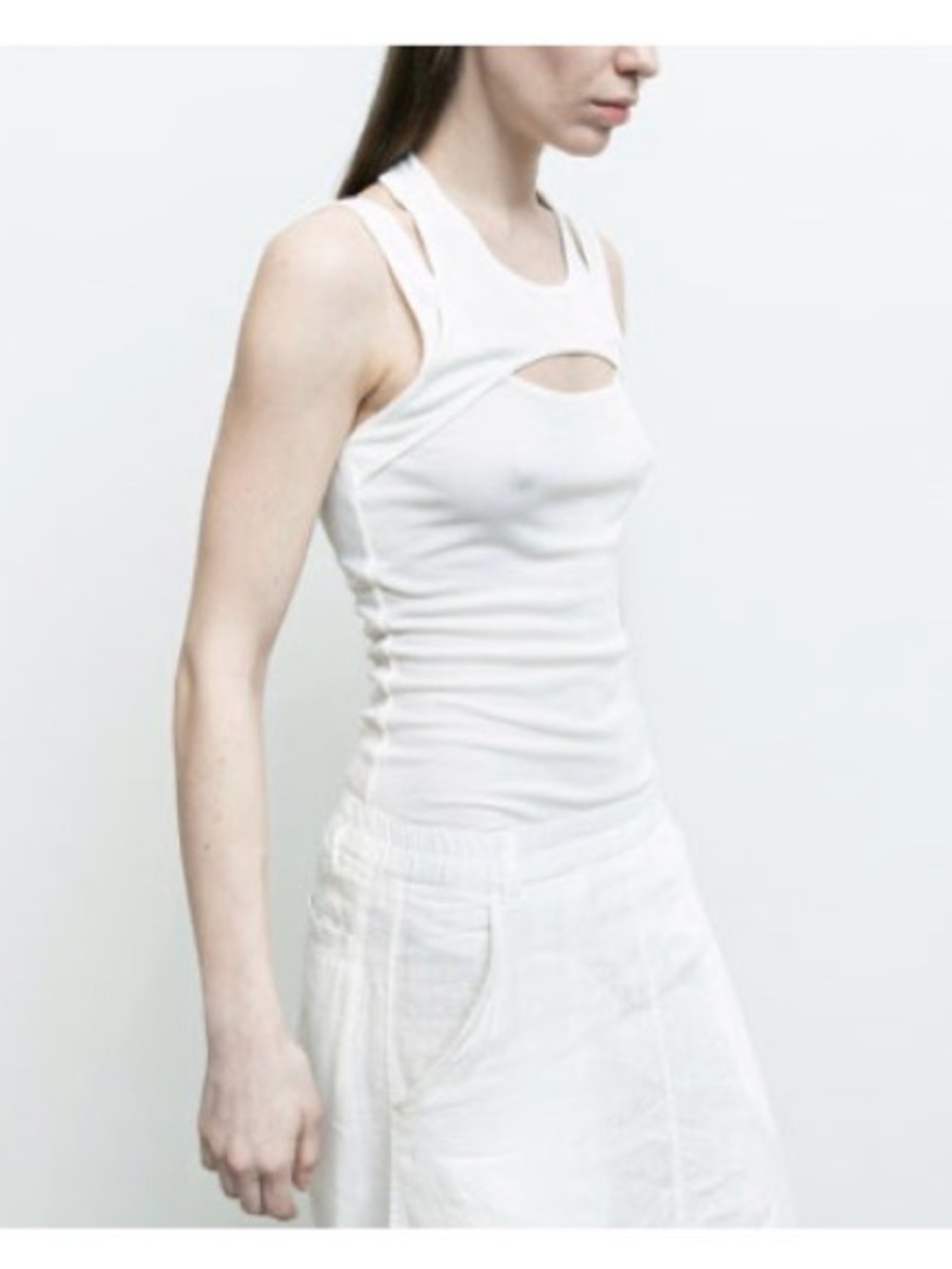 Nicholas K Lukas Tank Off White Layered Cutout Stretch Top Size L